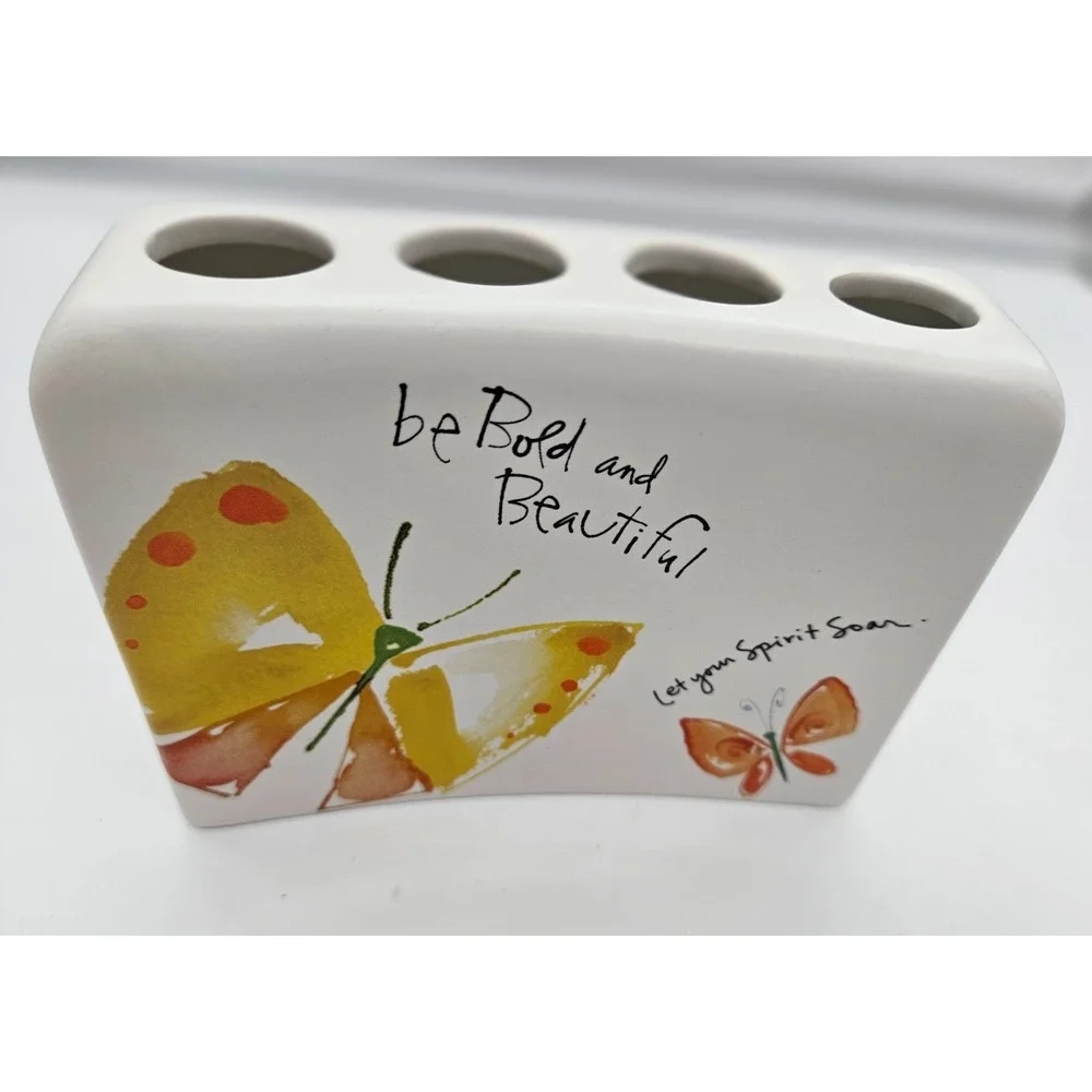 Creative Bath Products Flutterby‎ Toothbrush Holder White Yellow Butterfly